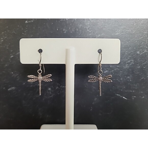 925 Dragonfly Dangling Pierced Earrings Vintage - Picture 9 of 10